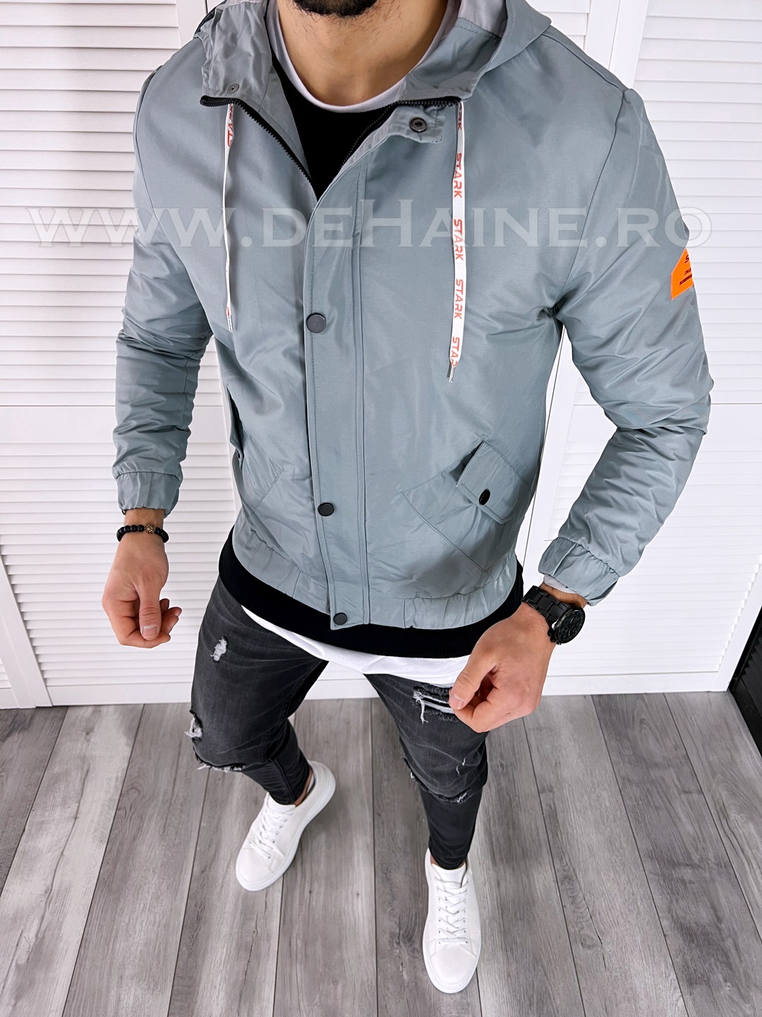 Geaca Barbati Toamna Gri Slim Fit Casual