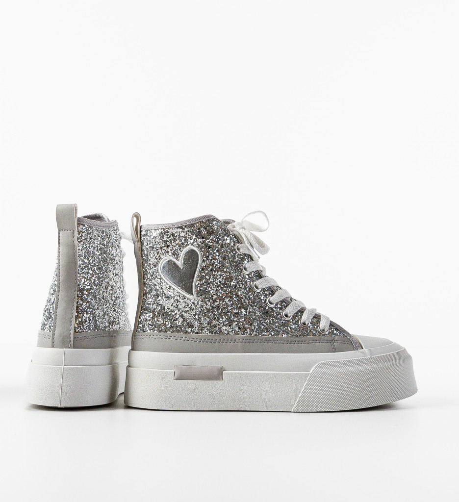 Sneakers Cuore Argintii Dama - Confort si Stil - imagine 5