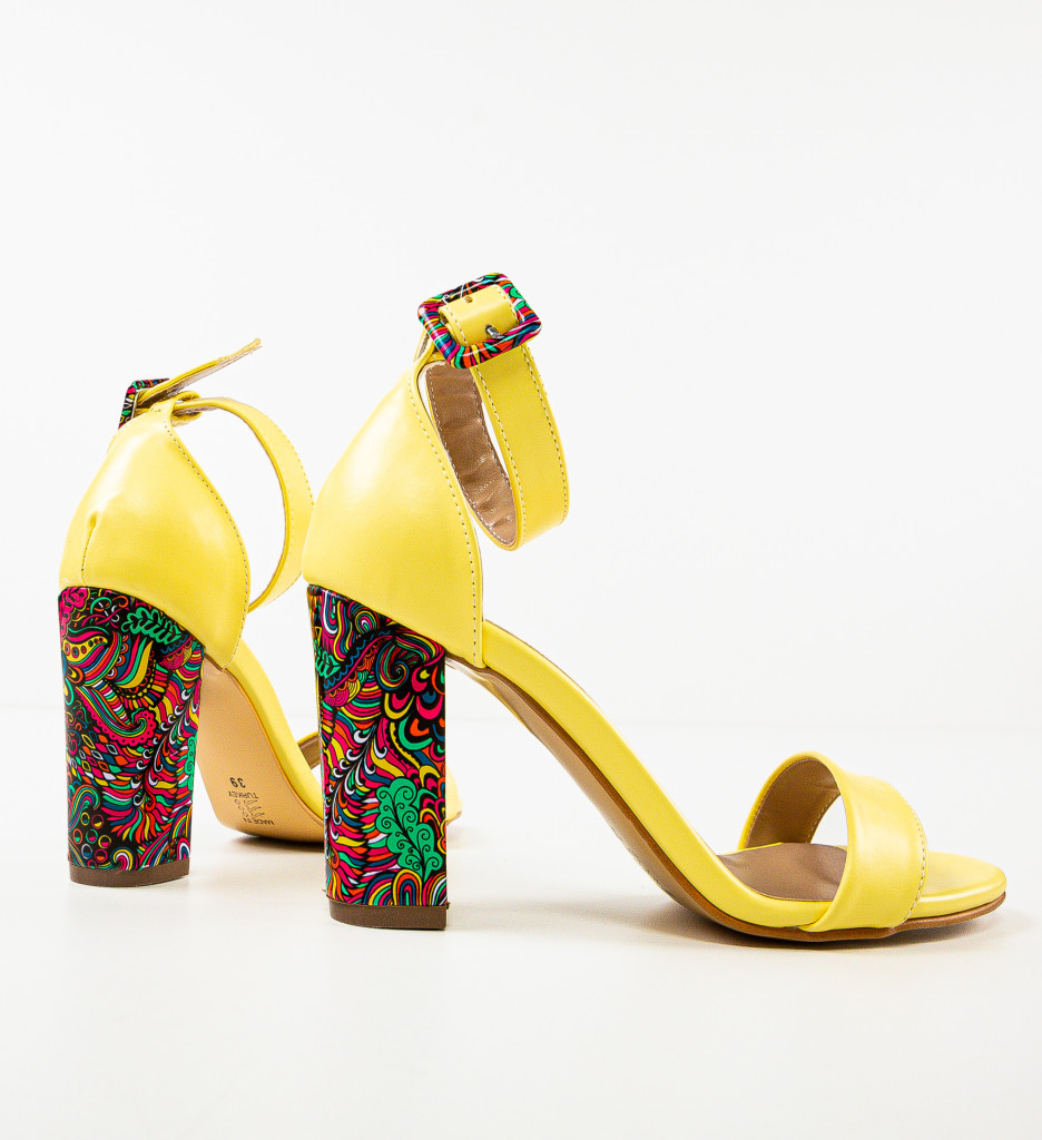 Sandale Hustony Galbene cu Toc Elegant - imagine 5