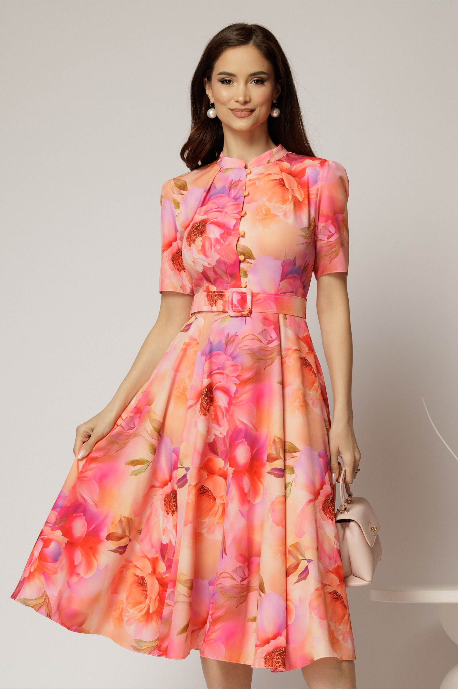 Rochie DY Fashion Midi Print Bujori Corai