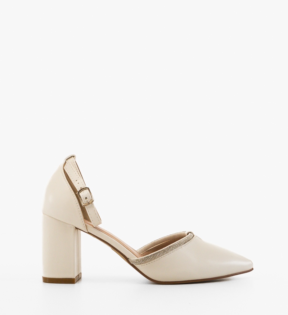 Pantofi Dama Lynes Albi cu Toc | Eleganță Pură