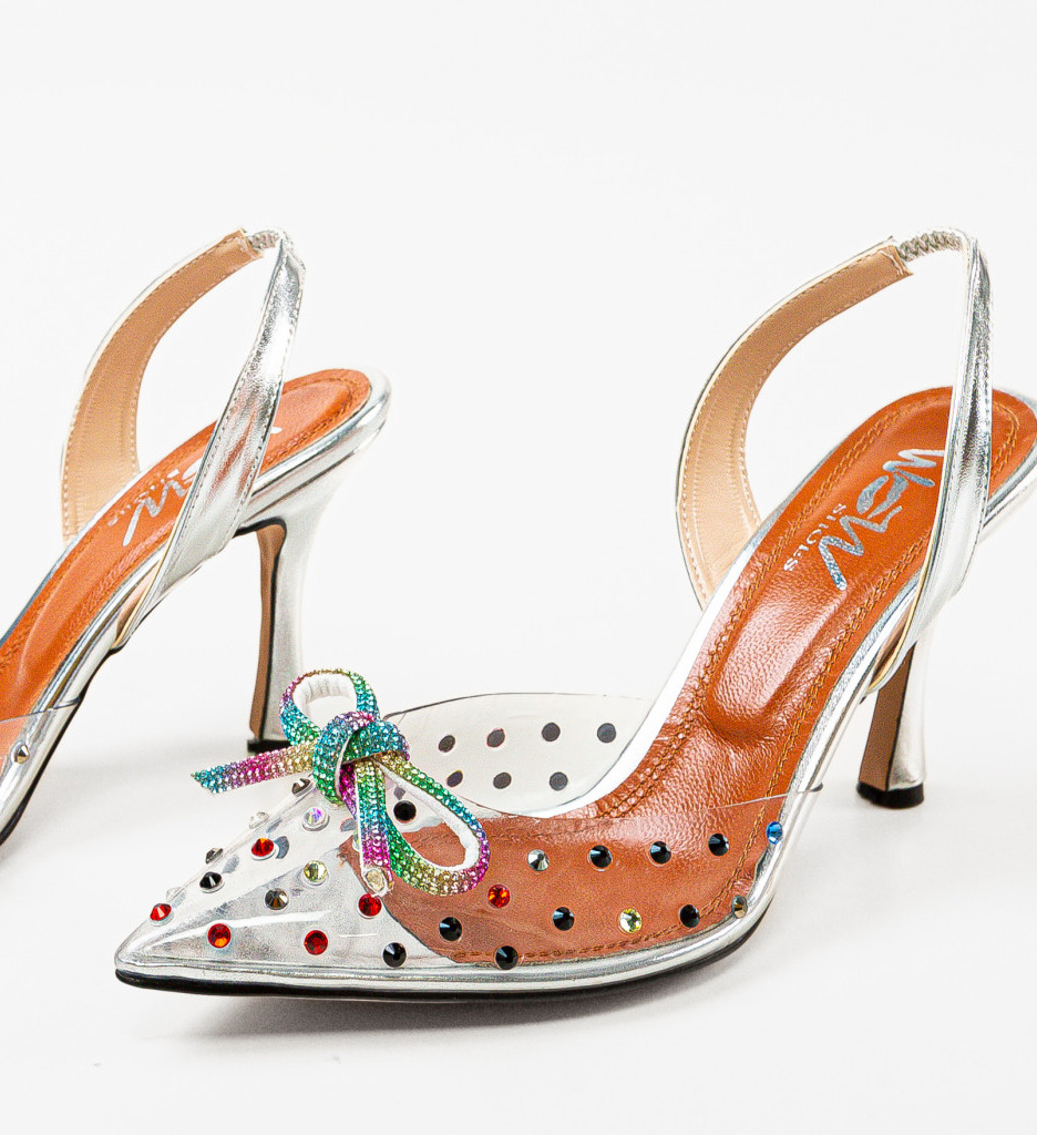 Pantofi Dama Karambol Argintii cu Toc Elegant - imagine 8