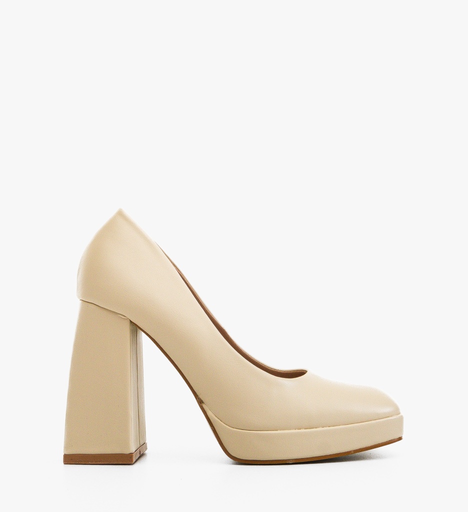 Pantofi Davis Bej eleganți cu toc confortabil - imagine 5