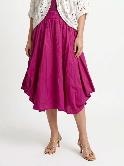 Fusta midi cu colturi, din in mercerizat, fucsia
