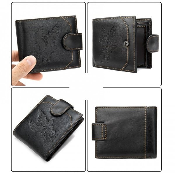 Portofel Oem Edward Piele Naturala - Negru, Elegant - imagine 7