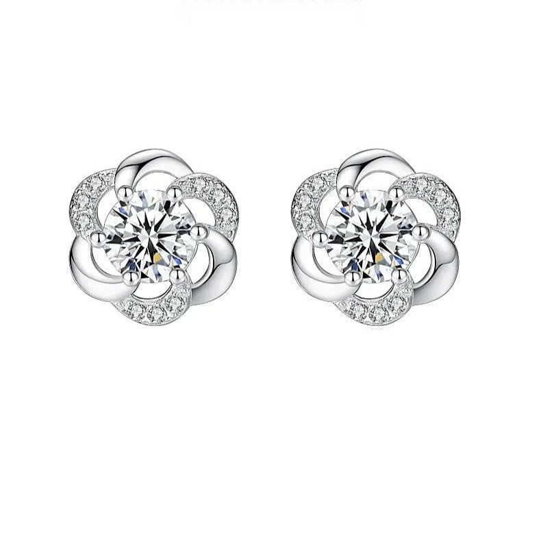 Cercei argint 925 floare cu zirconiu, placati rodiu Amanda