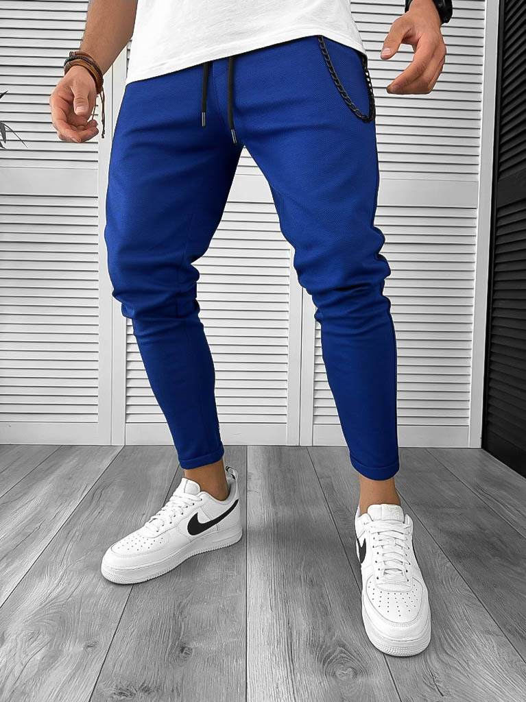 Pantaloni Trening Albaștri Conici Moderni