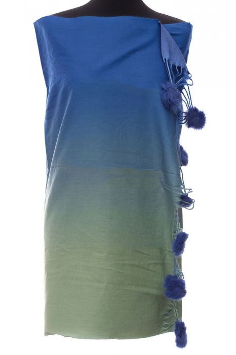 Eșarfă Shopika cașmir cu ciucuri blană