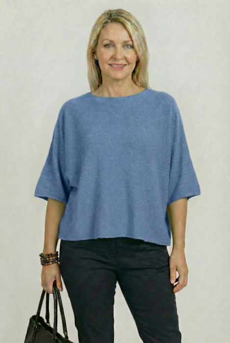 Pulover Shopika Vascoză, Mânecă Fluture, Albastru Jeans
