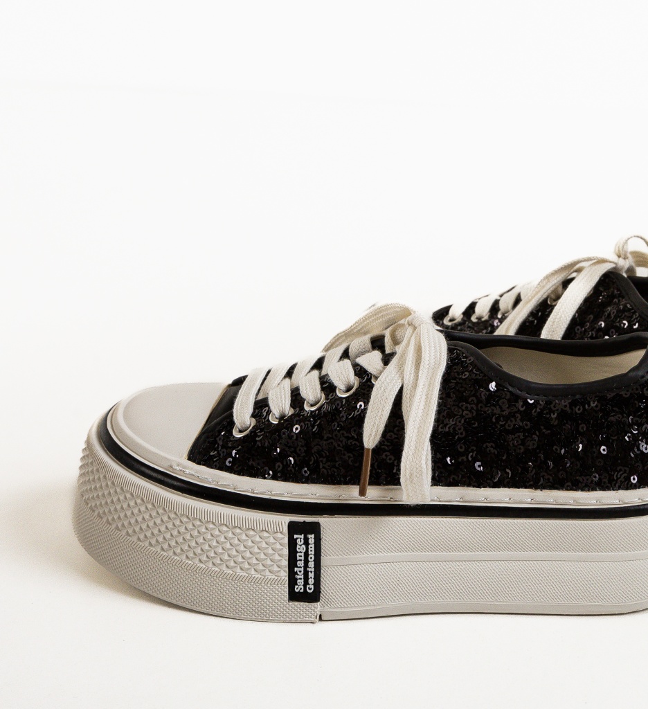 Sneakers Dama Paiety Negri | Design Eleganț - imagine 5