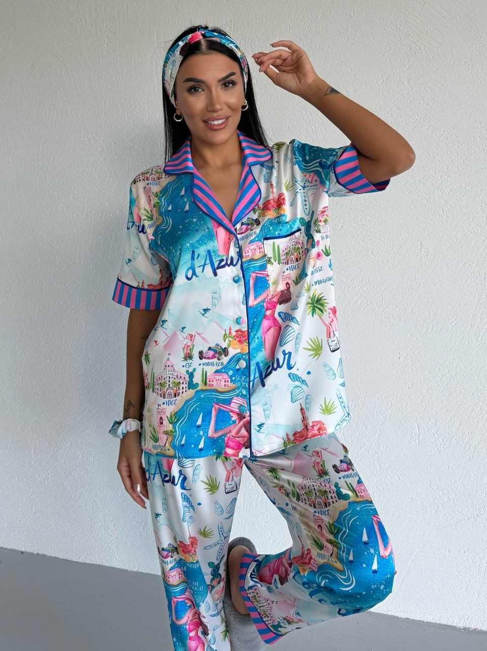 Pijama Delis 2 piese, nasturi, satin mat - imagine 5