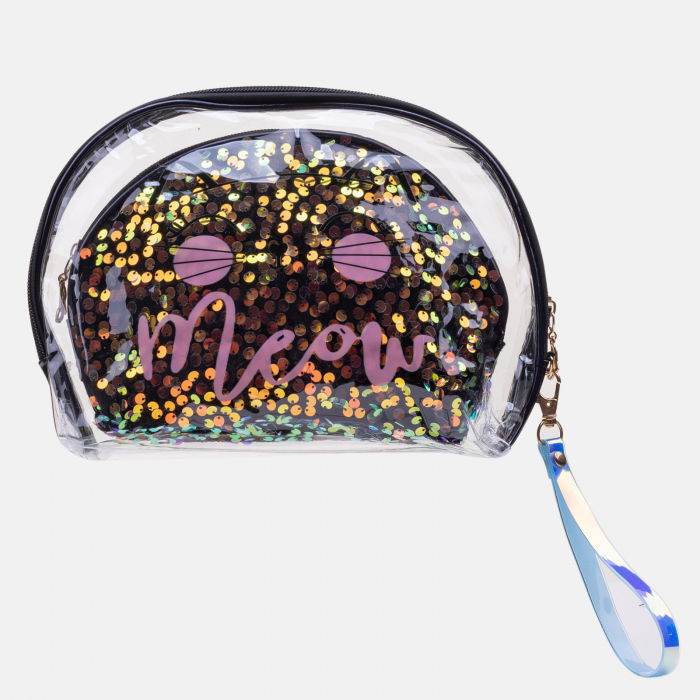 Shopika Set 2 Portfarduri Textil cu Paiete & Pisicuta