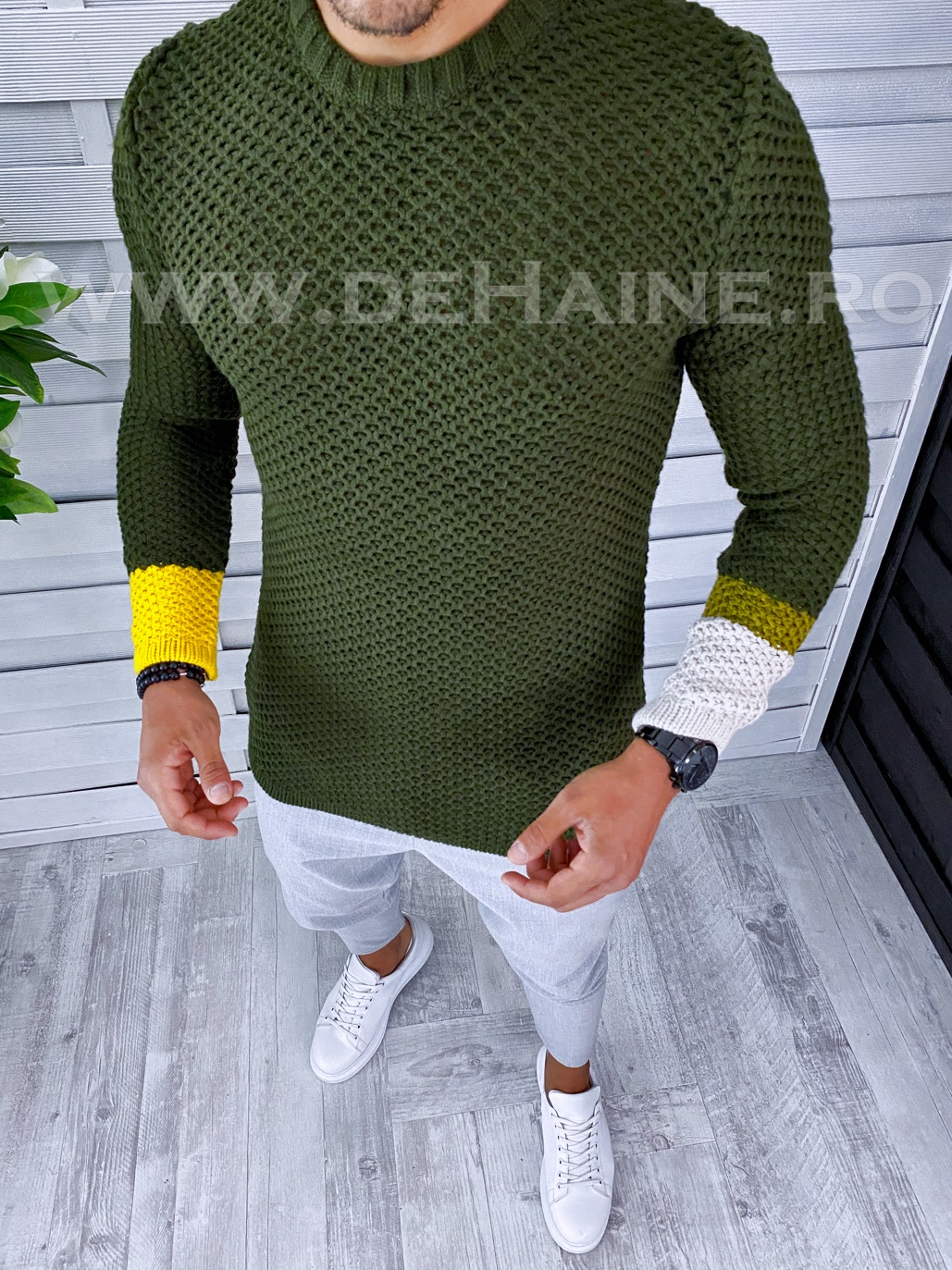 Pulover Barbati Slim Fit Kaki | Stil Modern