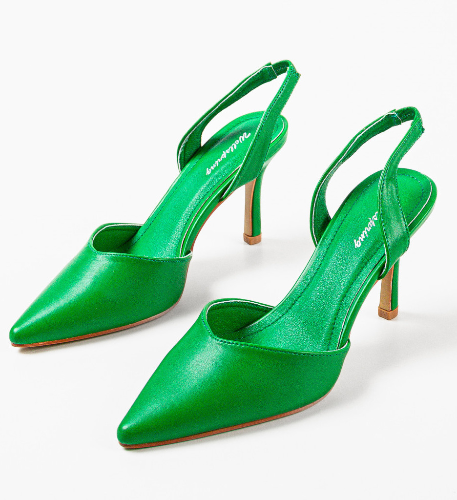 Pantofi Safwan Verzi Eleganți cu Toc - imagine 5