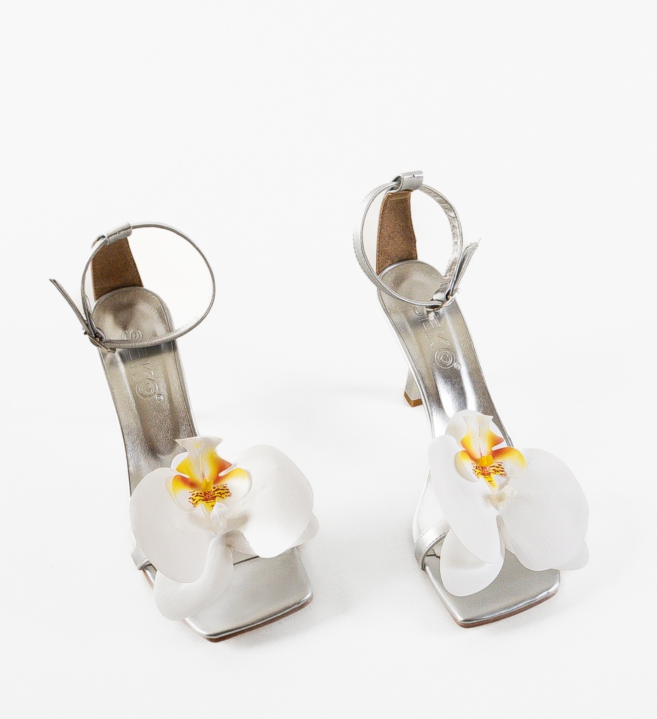 Sandale Toc Orchidee Argintii | Eleganță și Stil - imagine 4