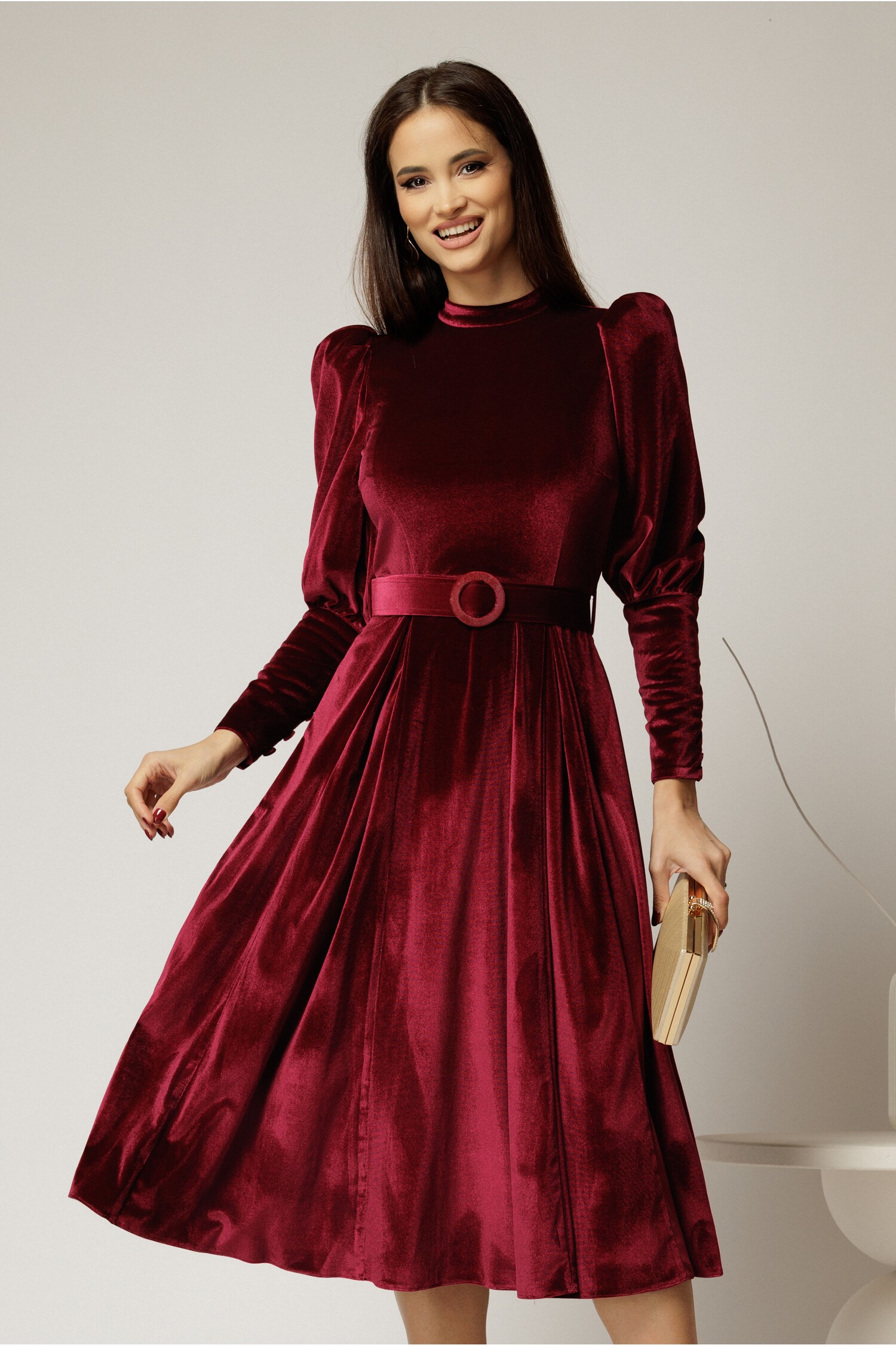Rochie Catifea Bordo Eleganta DY Fashion