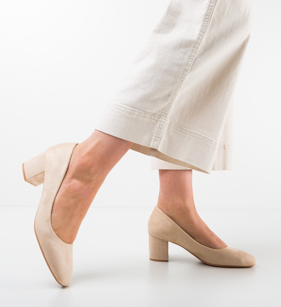 Pantofi Dalex Bej Eleganți cu Toc - imagine 3