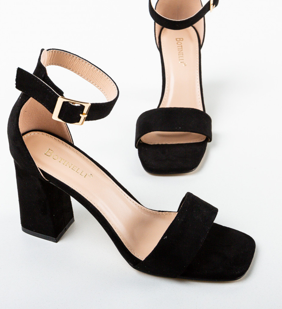 Sandale Kitu Negre Elegante cu Toc - imagine 4