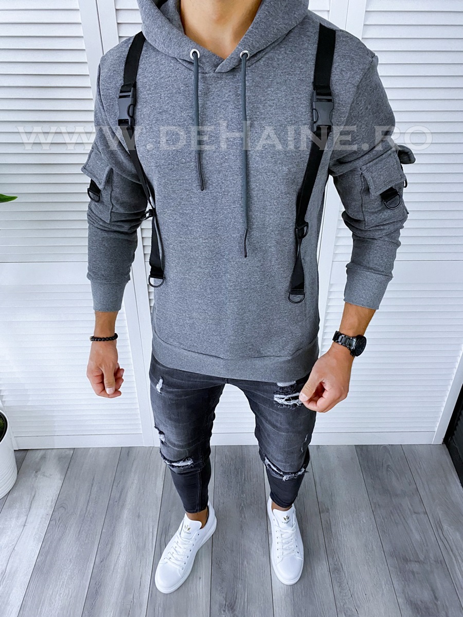 Hanorac Barbati Slim Fit Gri Modern