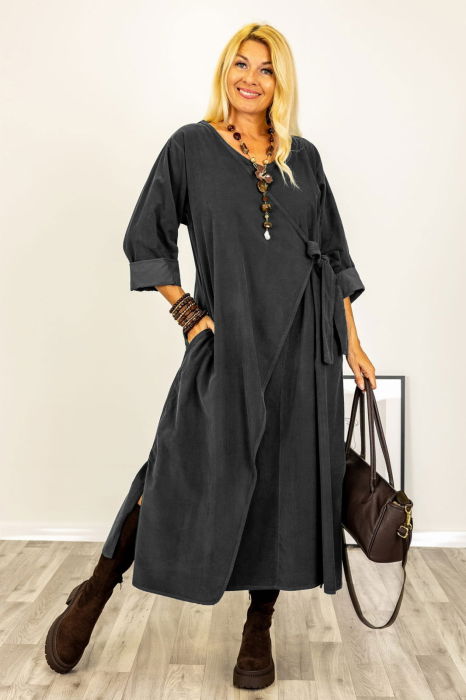 Rochie Catifea Reiată Oversize | Shopika