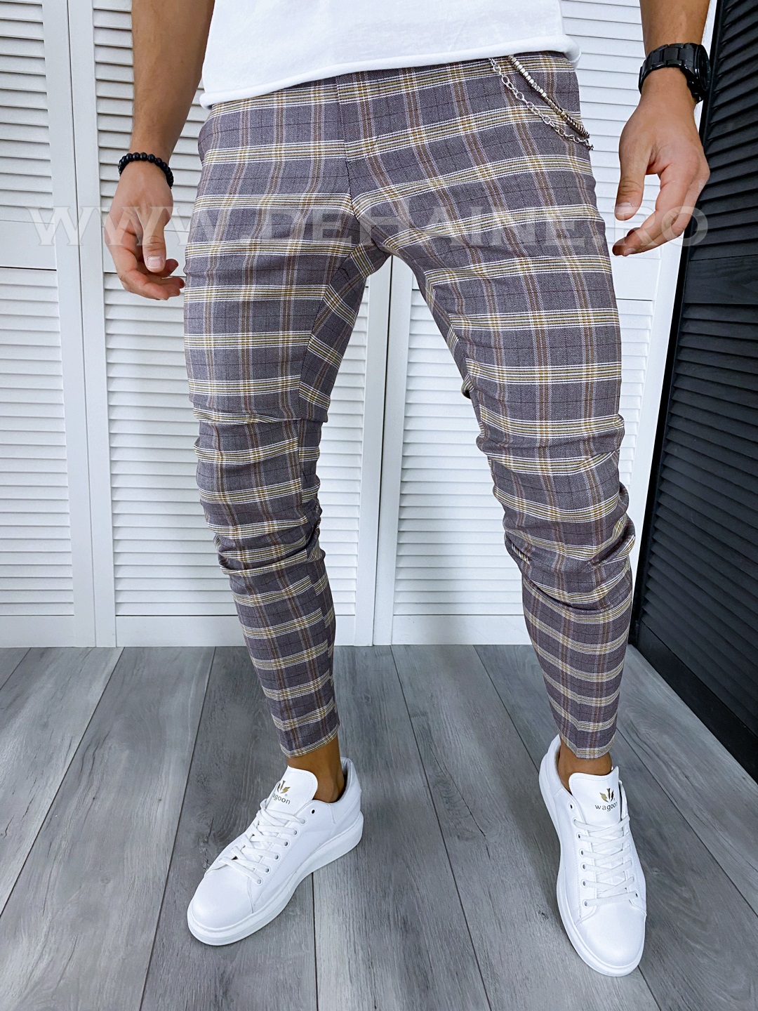 Pantaloni Bărbați Carouri Regular Fit Casual