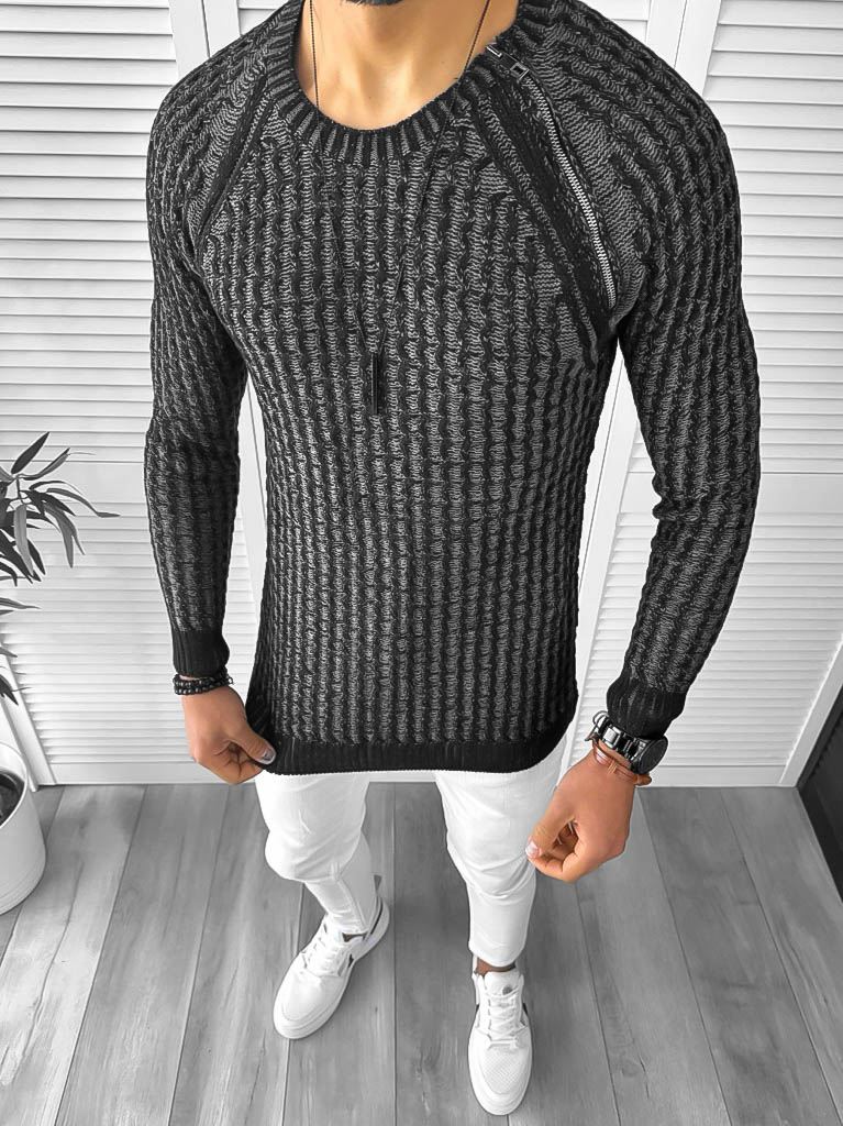 Pulover Barbati Negru Slim Fit Gros | deHaine