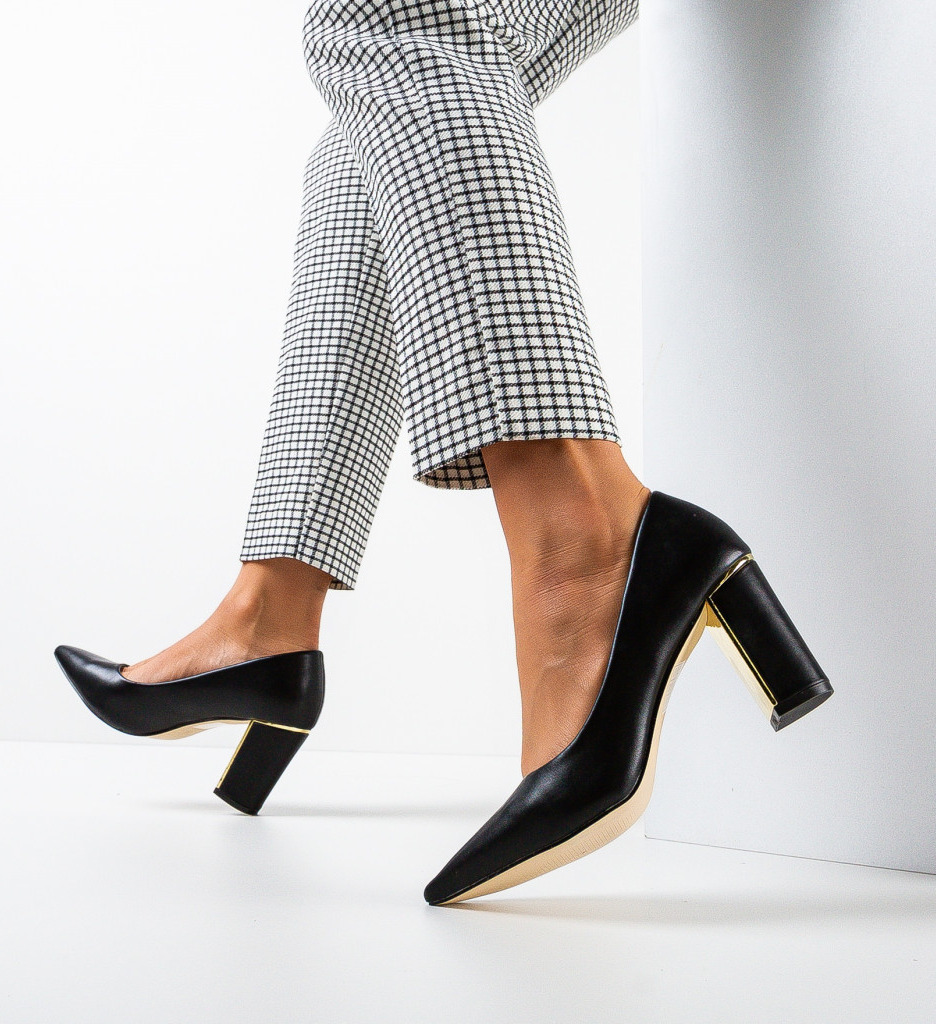 Pantofi Sherman Negri Eleganți cu Toc - imagine 2