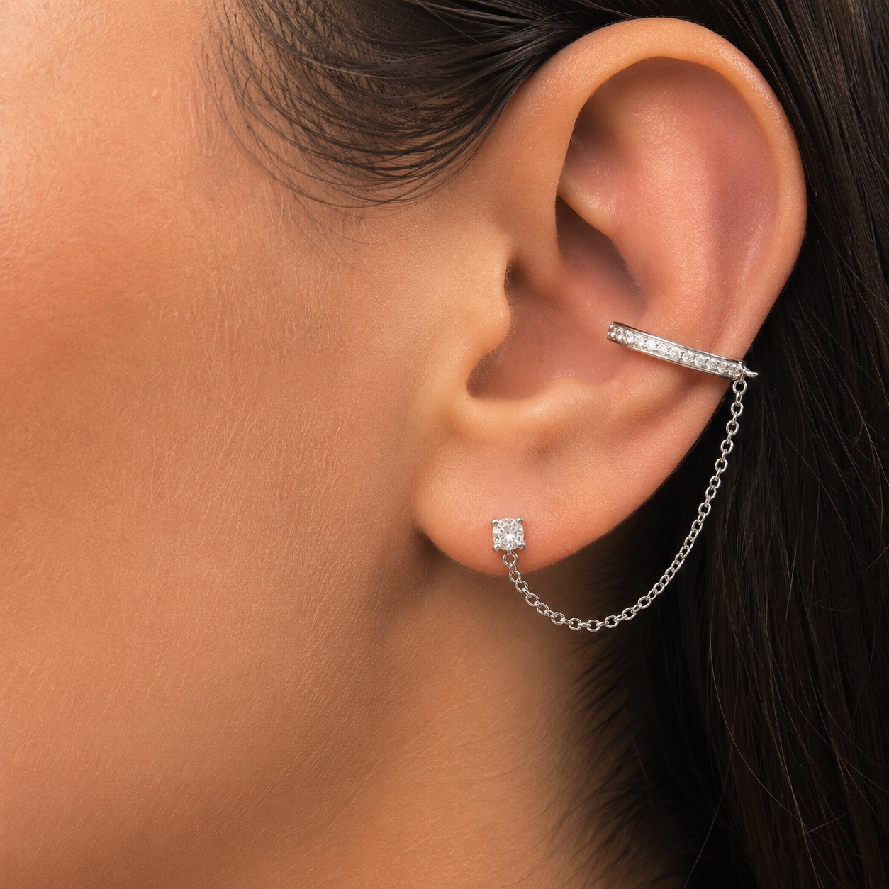 Cercel Ear Cuff Argint 925 Amanda cu Lanț - imagine 2
