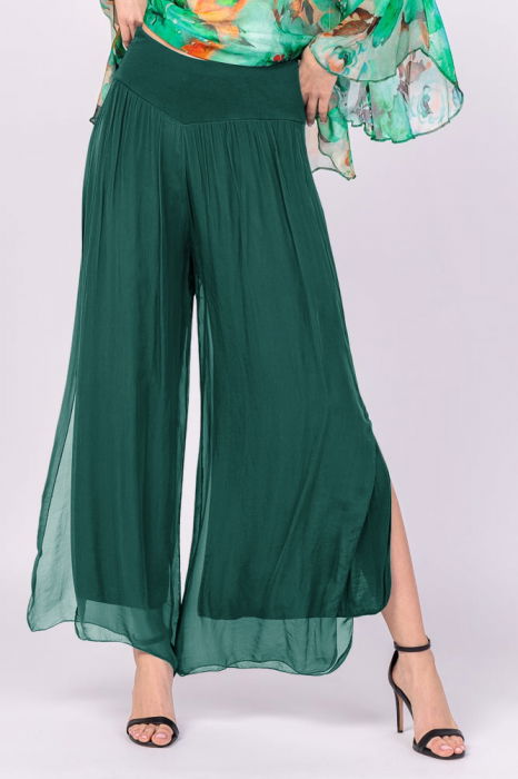 Pantaloni Matase Verde Shopika | Eleganta Superioara