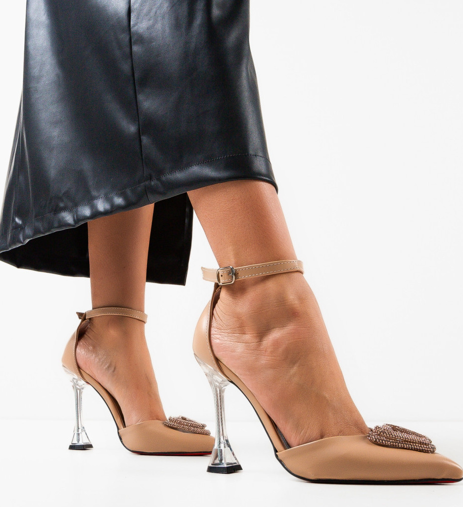 Pantofi dama Razaza Bej cu toc elegant