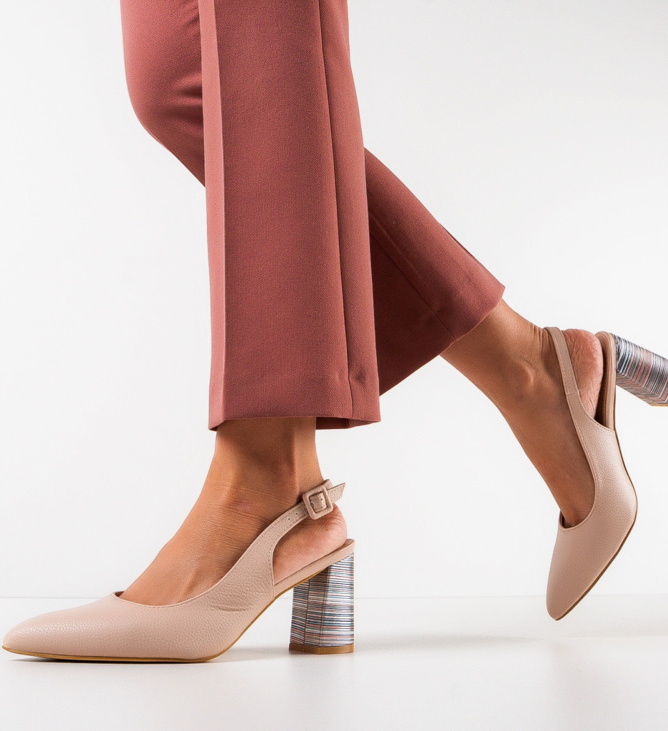 Pantofi Blane Bej Eleganți cu Toc Comfort - imagine 3
