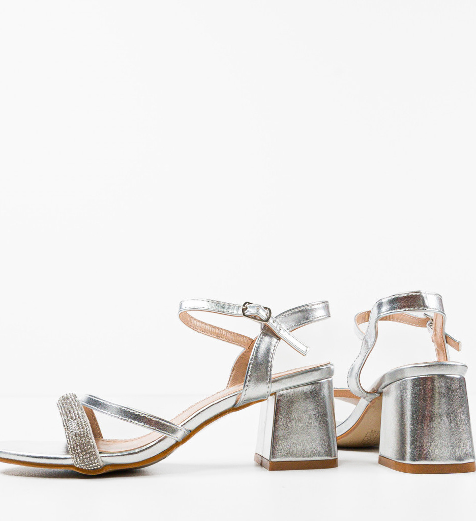 Sandale cu Toc Rhoxane Argintii - Stil Glamour - imagine 8