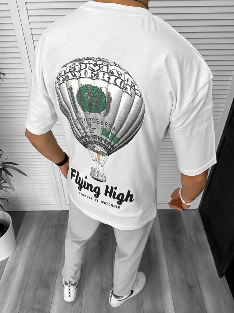 Tricou Barbati Alb Oversize cu Imprimeu - D2-2.4