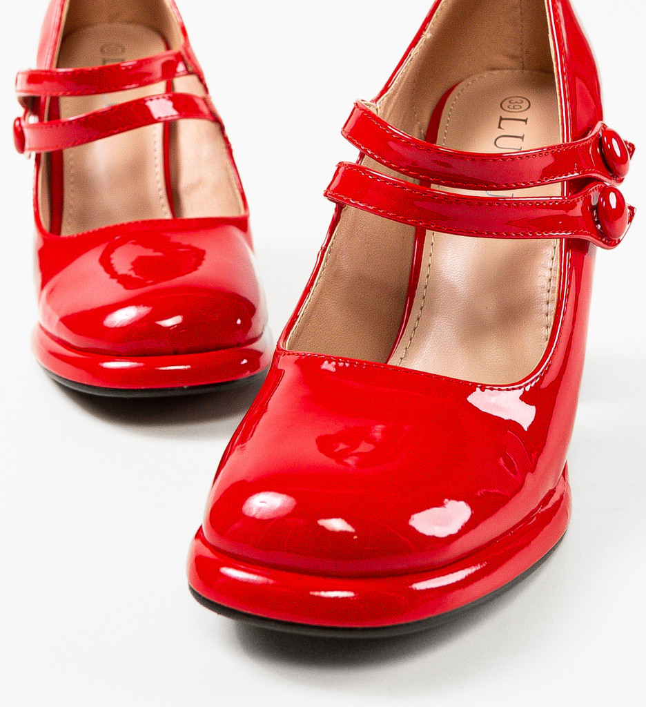 Pantofi Dama Rosii Vintage cu Toc Elegant - imagine 6