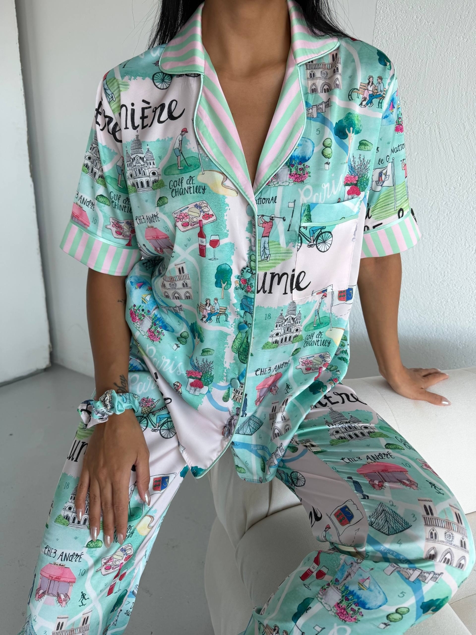 Pijama 2 piese Delis, Satin Mat, Cu Nasturi - imagine 6
