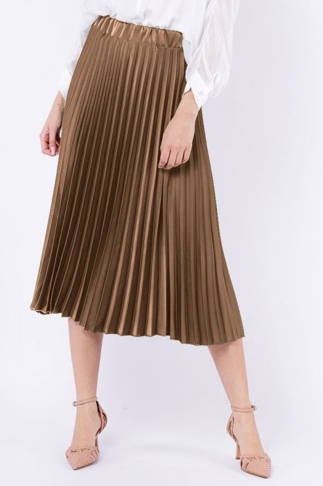 Fusta Plisată Shopika - Eleganță Satinată Capucino