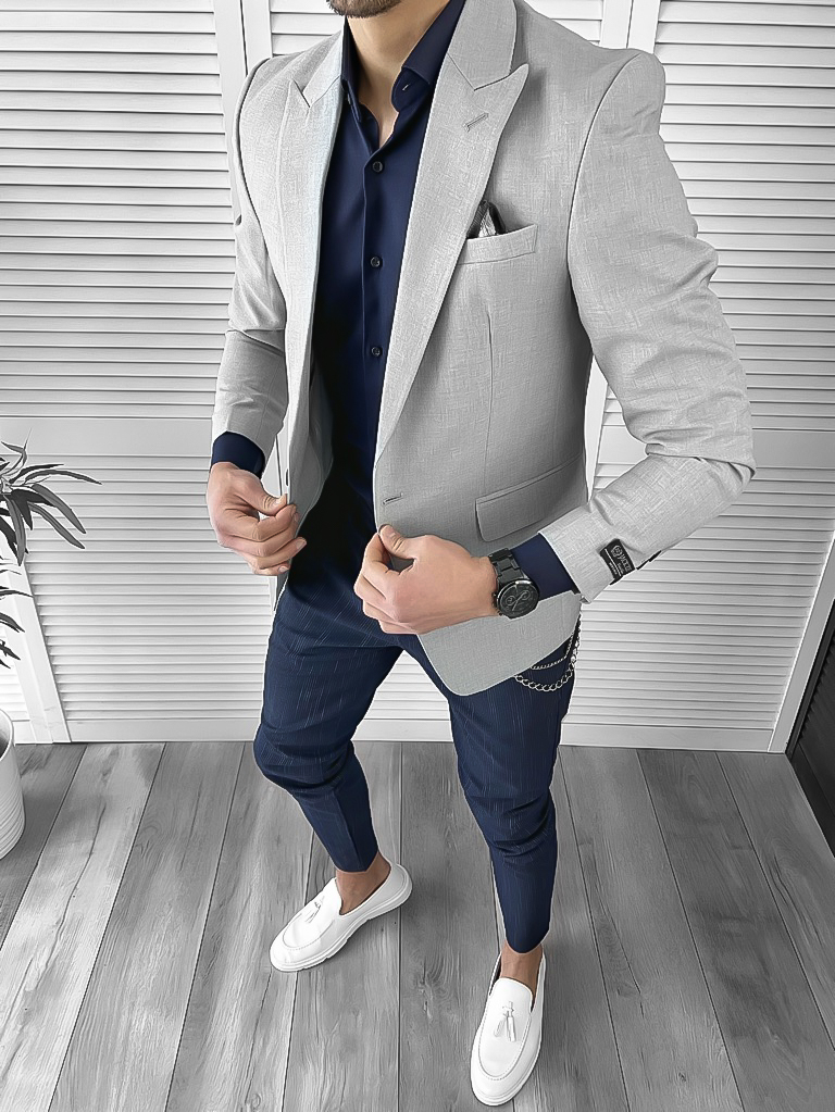 Sacou Barbati Slim Fit Gri - Vernil 10121