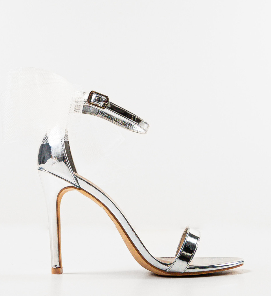 Sandale Dama Roxom Argintii cu Toc Elegant - imagine 4