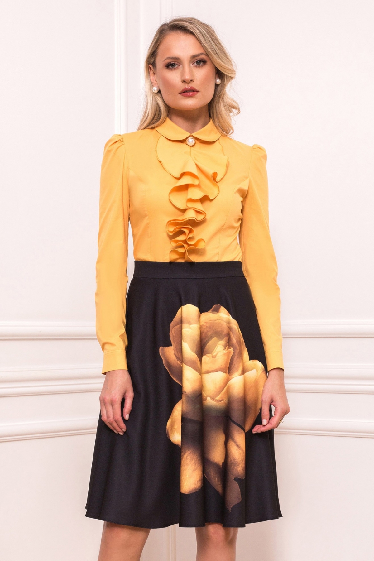 Fusta Floral Galben Pretty Girl - Stil Elegant