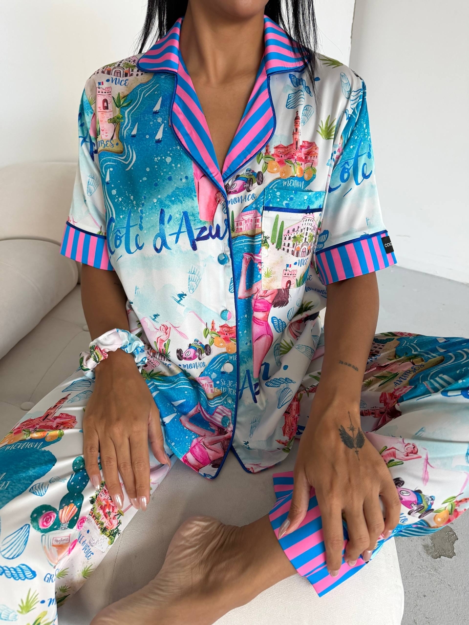 Pijama Delis 2 piese, nasturi, satin mat - imagine 6