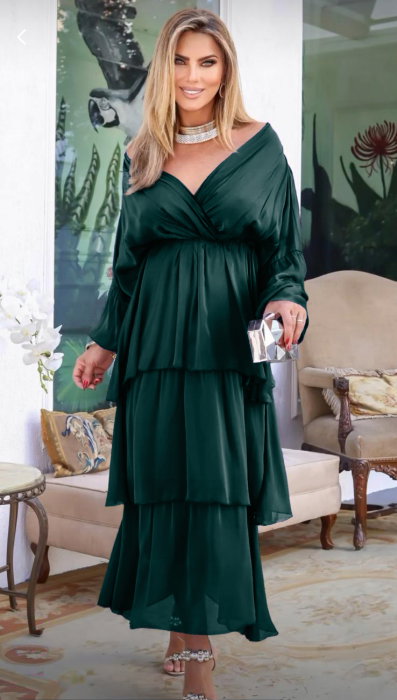 Rochie Shopika Verde Inchis cu Volane din Matase