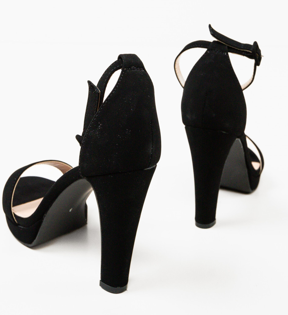 Sandale Biscuit Negre cu Toc Elegante - imagine 4