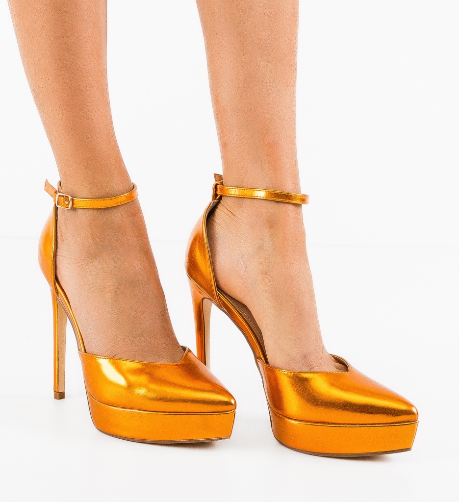 Pantofi Rada Portocalii cu Toc Eleganți - imagine 3