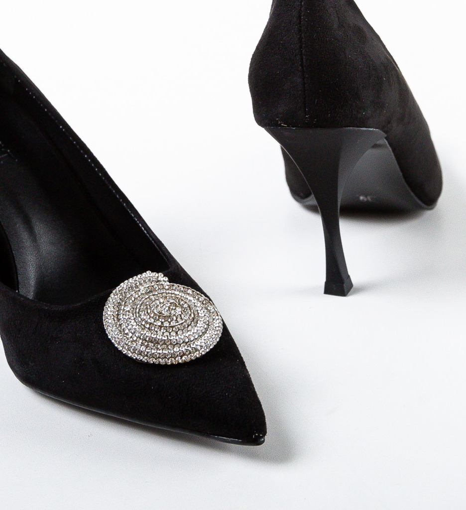 Pantofi Grenys Negri Eleganți cu Toc - imagine 4