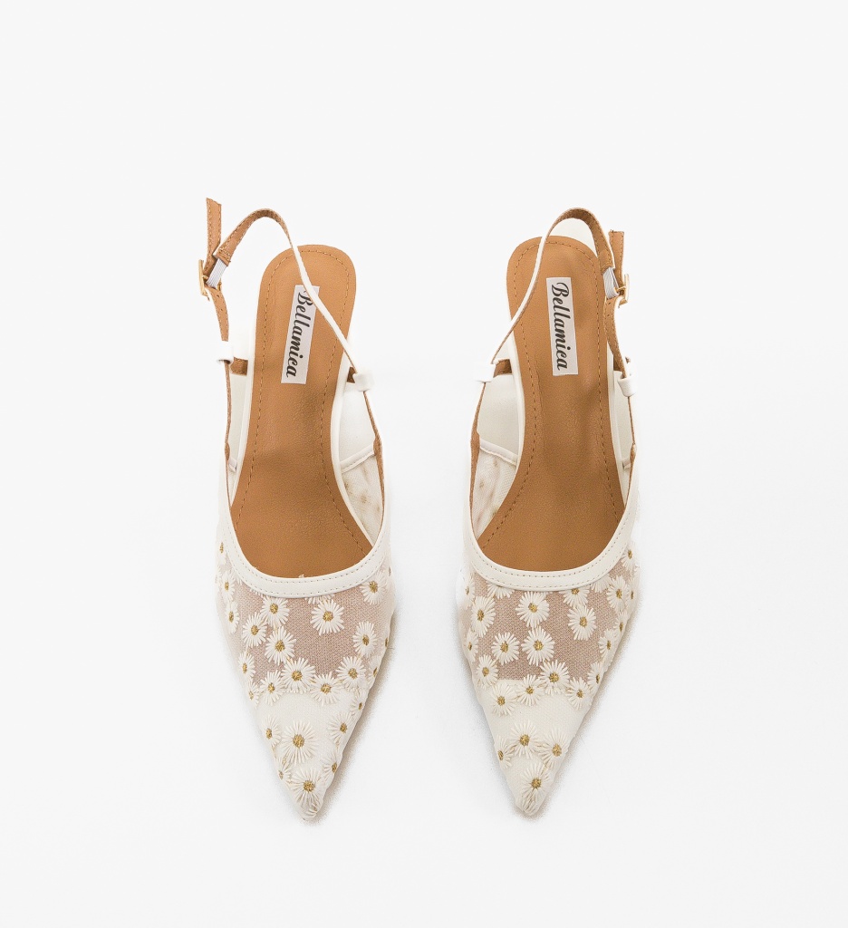 Pantofi Kylie Albi Eleganți cu Toc - imagine 5