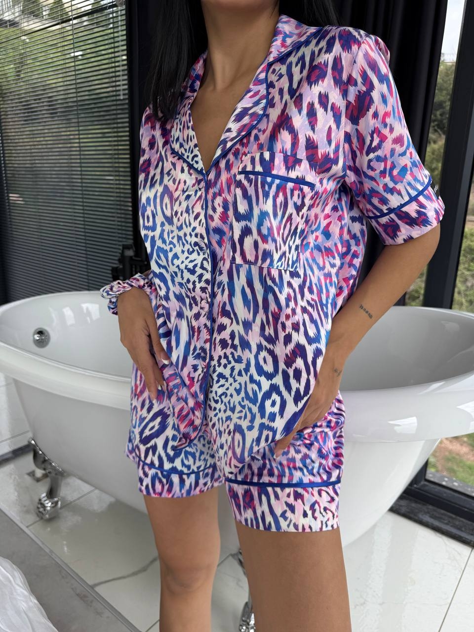 Set Pijama Dama Delis 2 Bucati Satin Abstract - imagine 6