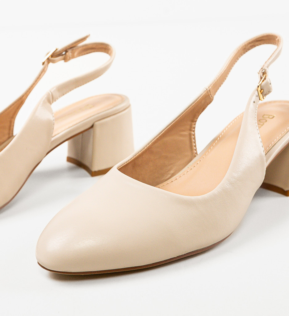 Pantofi Dama Kytal Bej cu Toc Eleganți - imagine 4