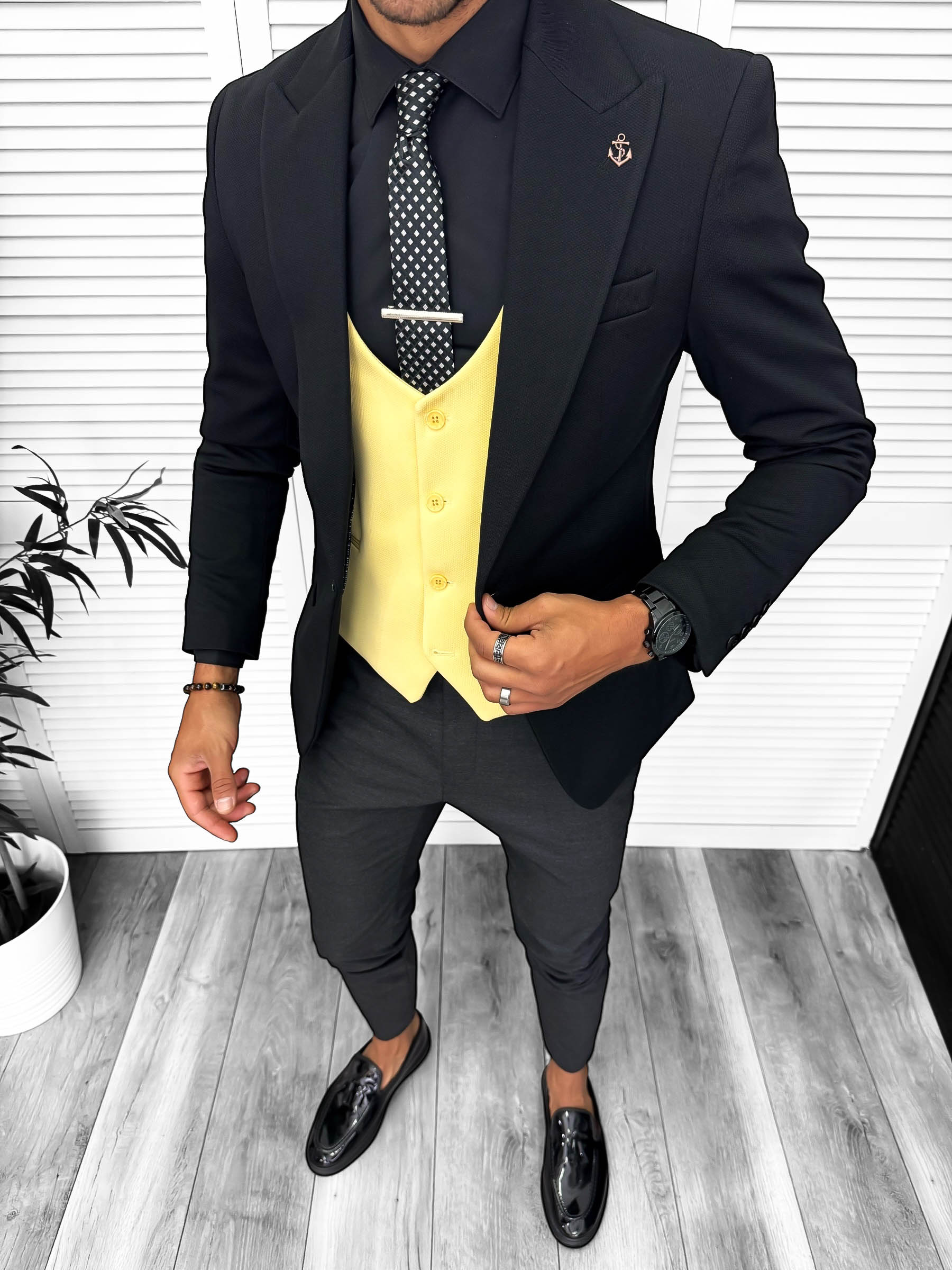 Costum Barbati Slim Fit Negru 3 Piese Elegant