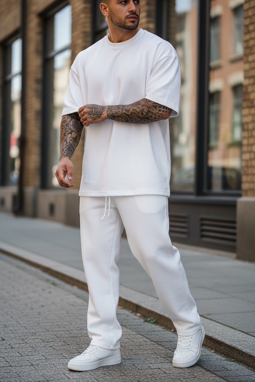 Pantaloni Trening Albi Conici și Confortabili