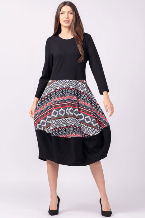 Rochie Neagră Geometrică Pierino - Eleganță Modernă